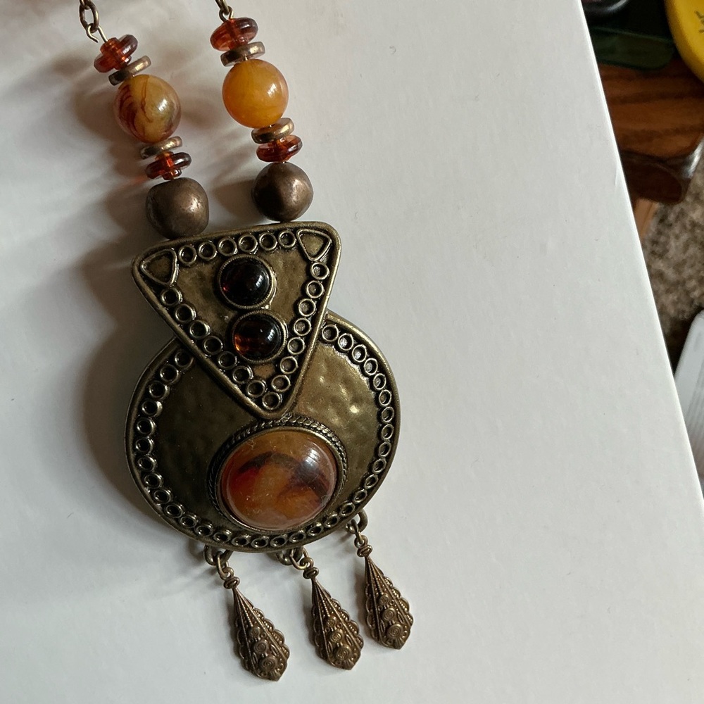 Big VINTAGE Necklace Pendant Bohemian Jewelry From 1928 Company, Very Long Chain - Picture 2 of 7